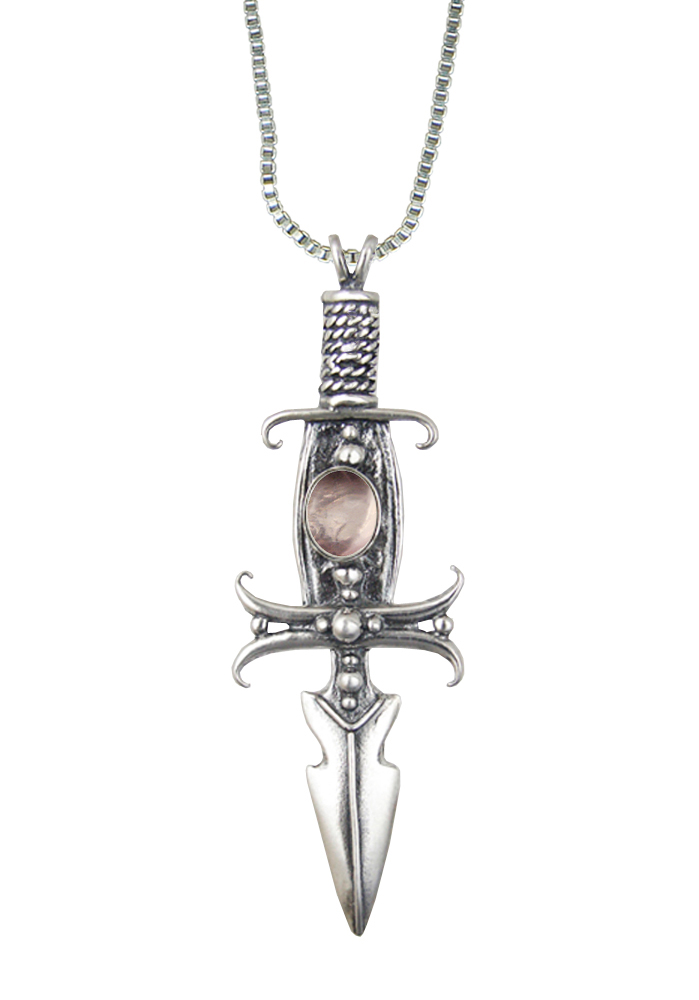 Sterling Silver Deathmaker Knife Dagger Pendant With Rose Quartz